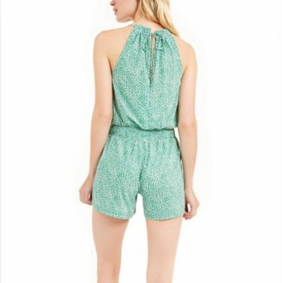 Michael Kors Green Sleeveless Keyhole Halter Style Geometric Print Romper - Picture 2 of 15